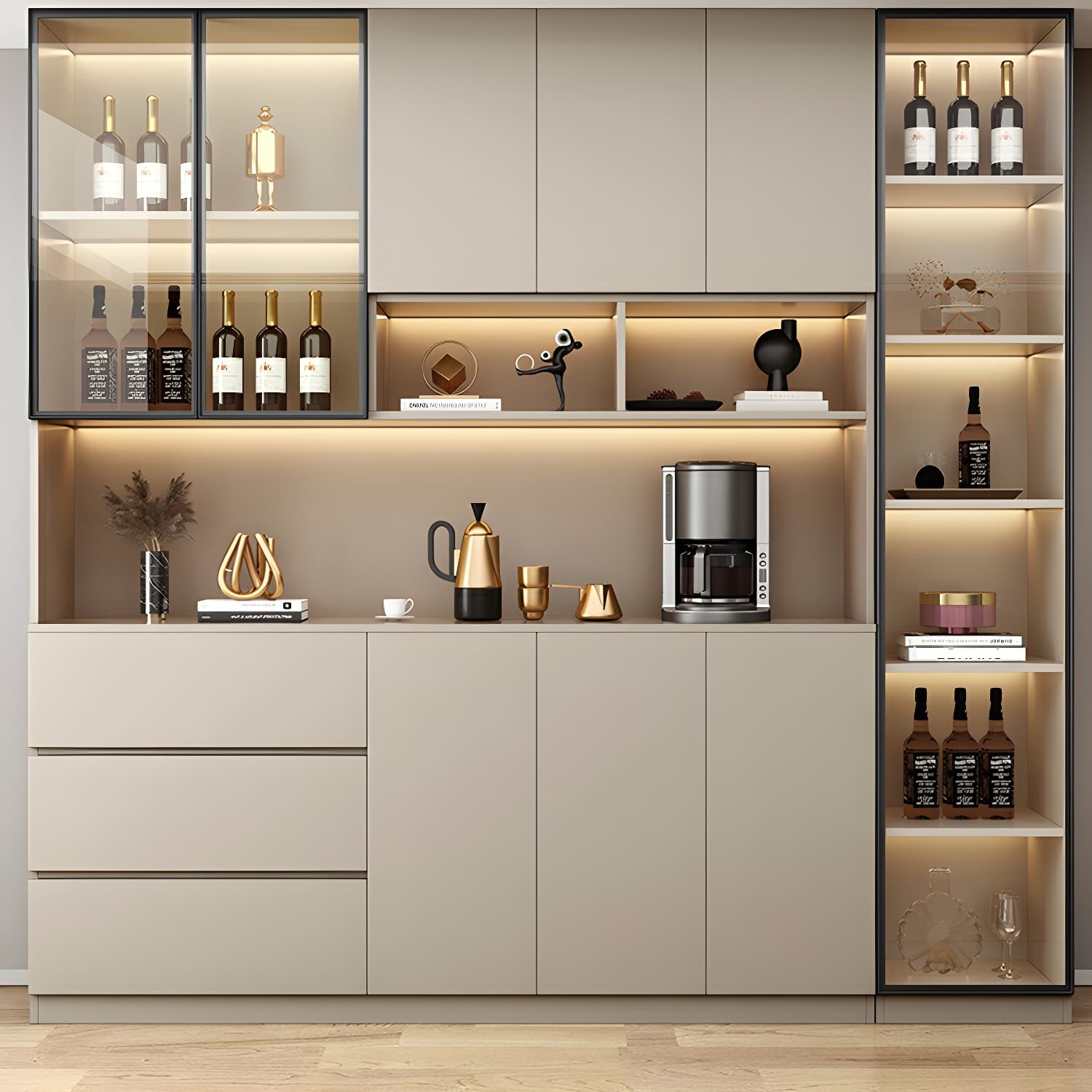 Contemporary Champagne Engineered Wood Shelves Included Sideboard with Doors thumbnail 3