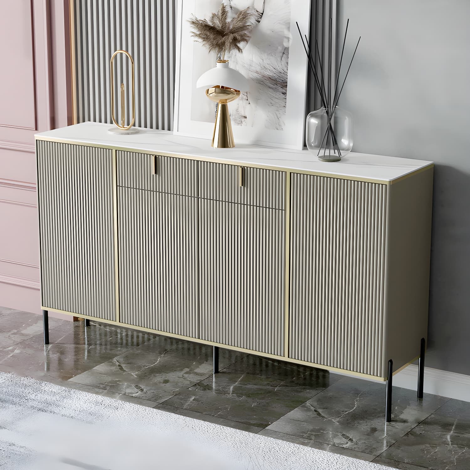 Artificial Wood Sideboard Glam Sideboard with Doors for Living Room thumbnail 8
