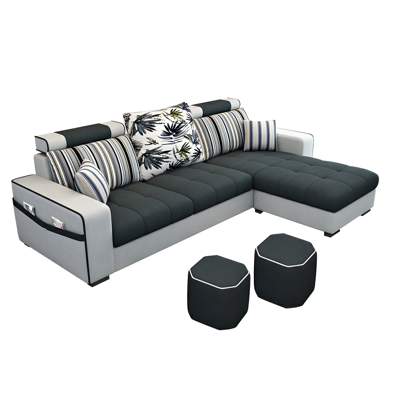 Modern L-Shaped Linen Sectional Sofa with Ottoman and Slipcover, Reversible Design thumbnail 3