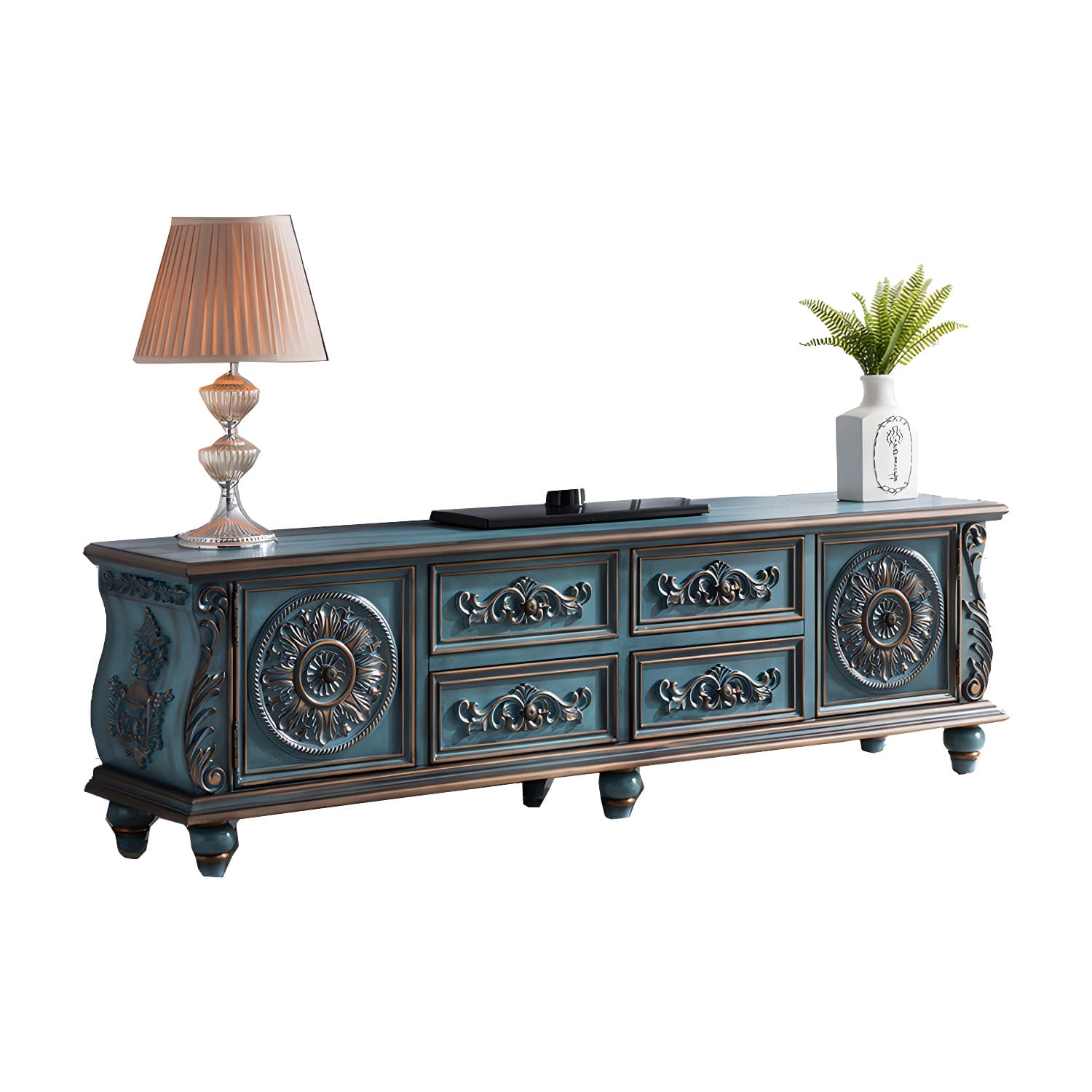 Traditional Rubberwood Media Console Matte Finish TV Media Stand with Drawers thumbnail 9