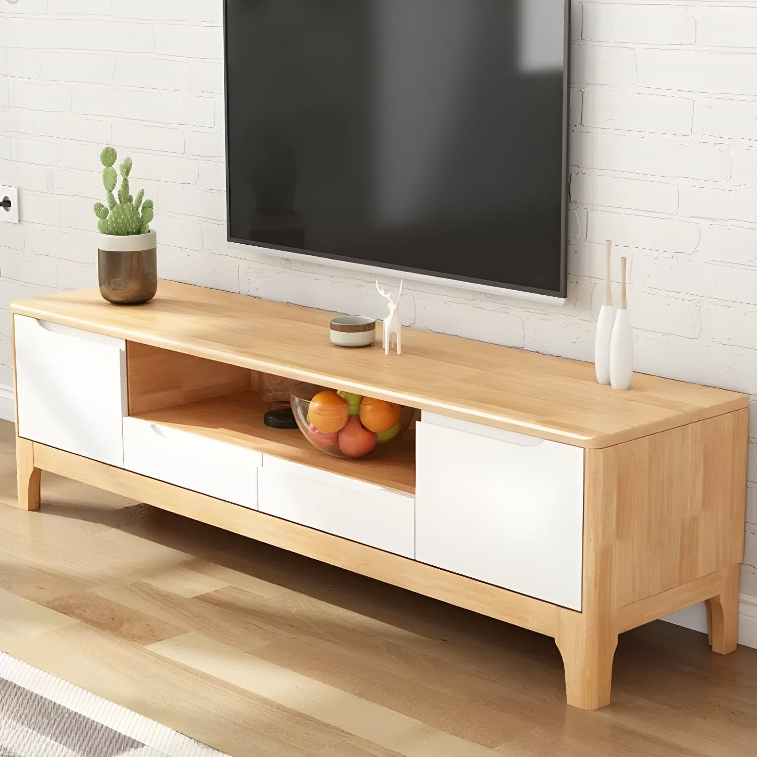 Scandinavian with Drawers Rubberwood with Cabinet TV Media Console thumbnail 3
