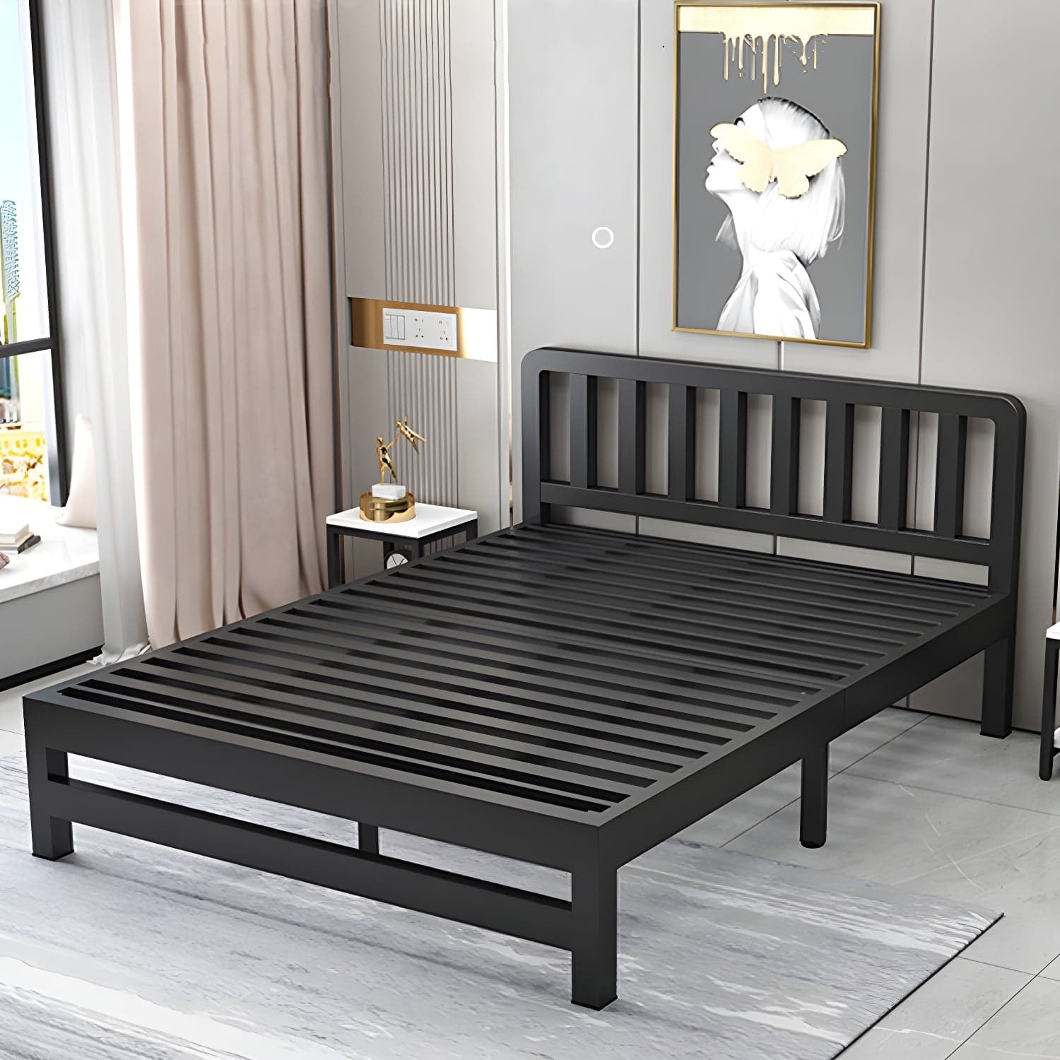 Modern Metal Bed Frame with Legs and Non-Upholstered Solid Color Design thumbnail 1