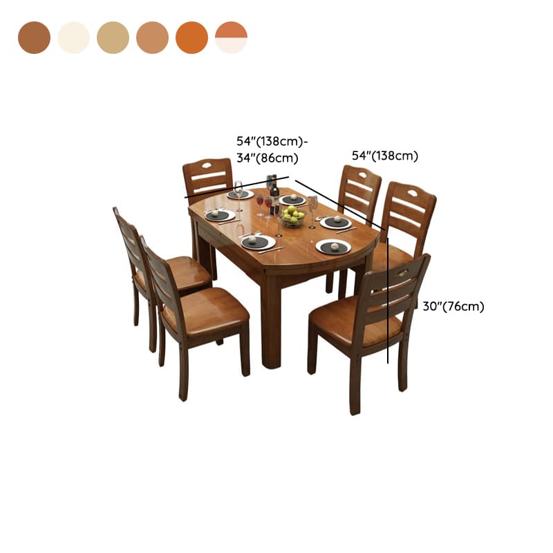 Dining Table Set with Rounded Wood Slab Top, 4 Legs, Drop Leaf, Back Seat, in White/Auburn/Amber Color thumbnail 11