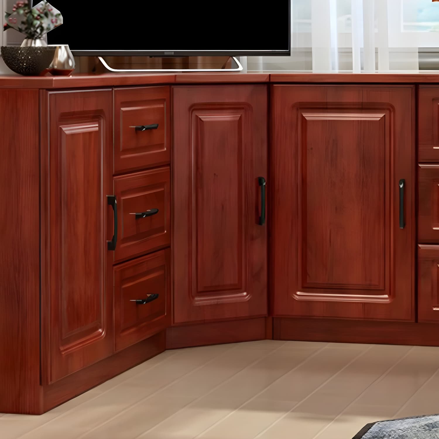 Modern Solid Wood Corner TV Stand Console with 6 - Drawer - 27.56" thumbnail 9