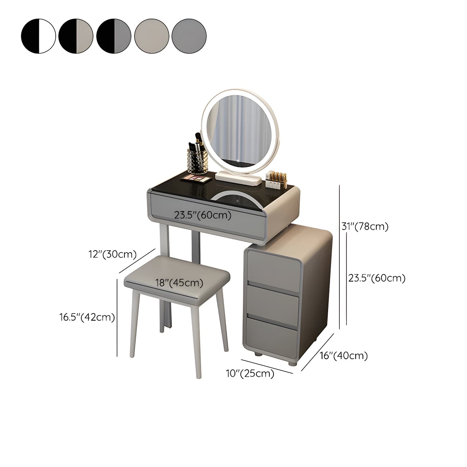 Modern Gray Makeup Vanity with Mirror & Drawers & Seat Included thumbnail 14