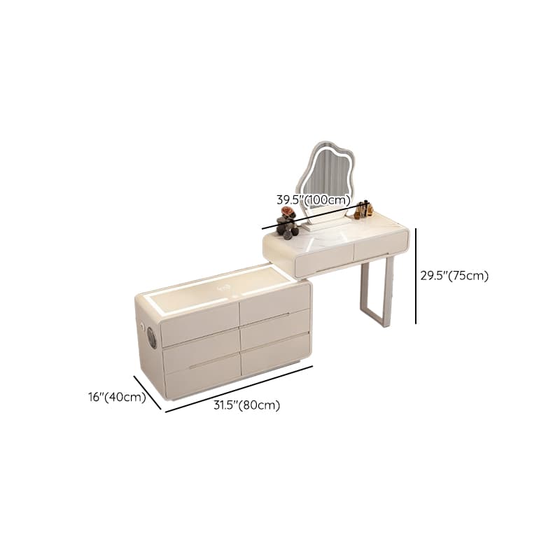 Simplistic Large Vanity Set with Stone Table Top, Clear Seating, 8 Drawers, and Mirror Lights thumbnail 12