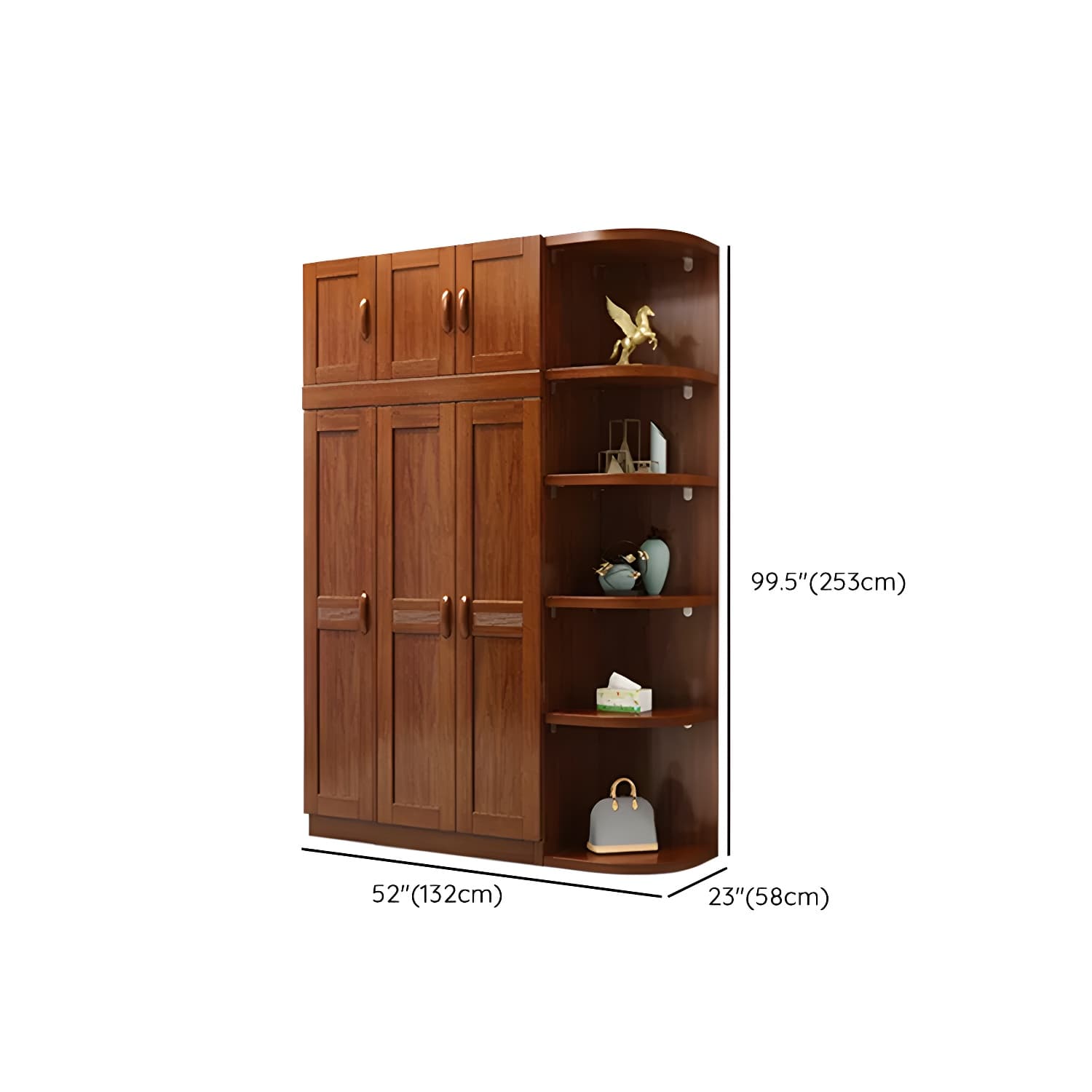 Wood Brown Rustic Wardrobe Armoire with Drawers & Shelves, Walnut Finish thumbnail 25