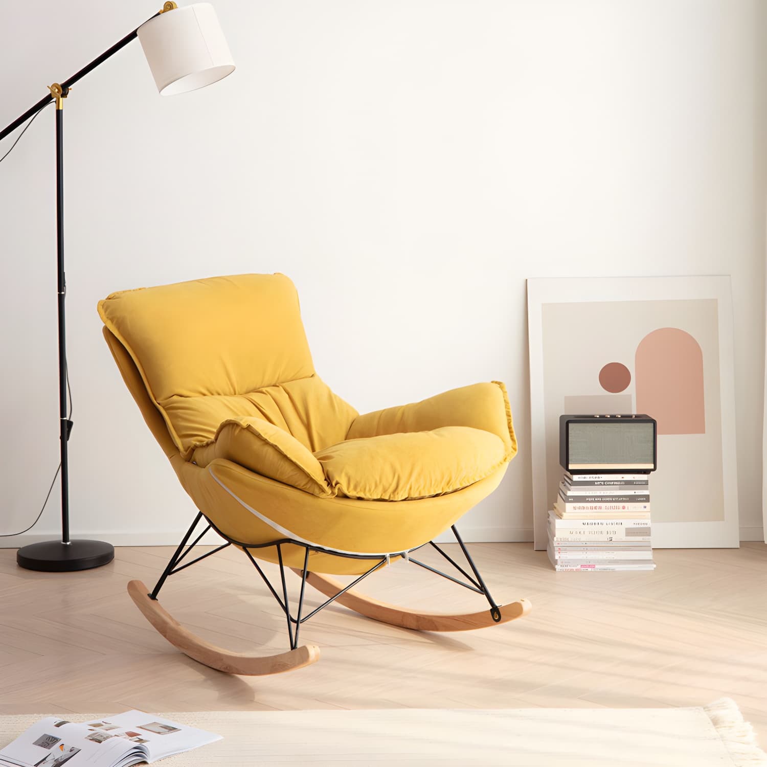 Solid Wood Rocking Chair Modern Rocker Chair with Removable Cushions thumbnail 9