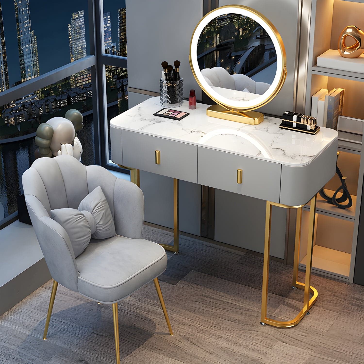 Slate Makeup Counter Adjustable Mirror Vanity Dressing Table with Drawer thumbnail 6