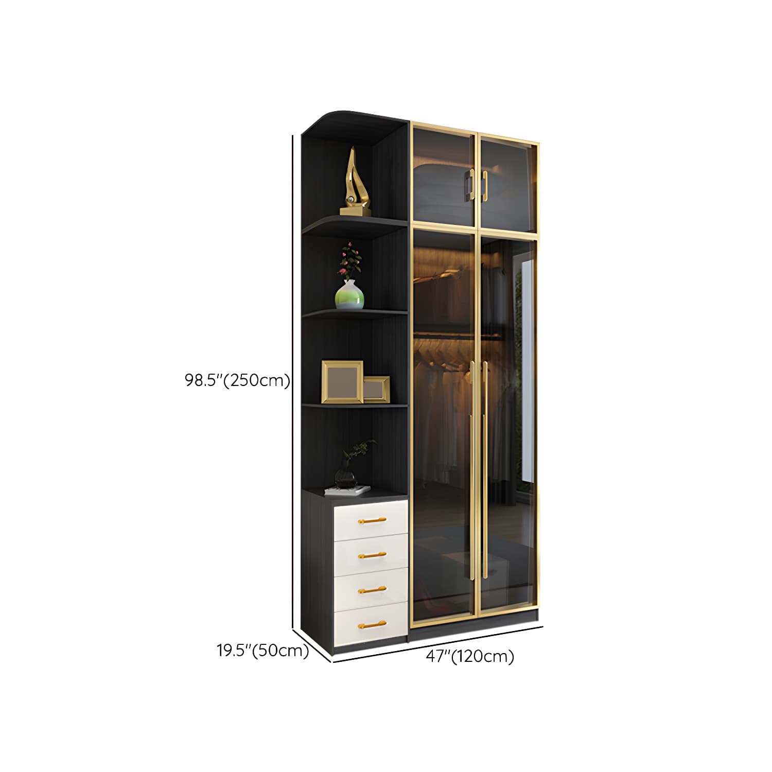 Modern Tempered Glass Doors Wardrobe Wood Frame Wardrobe without Light thumbnail 27