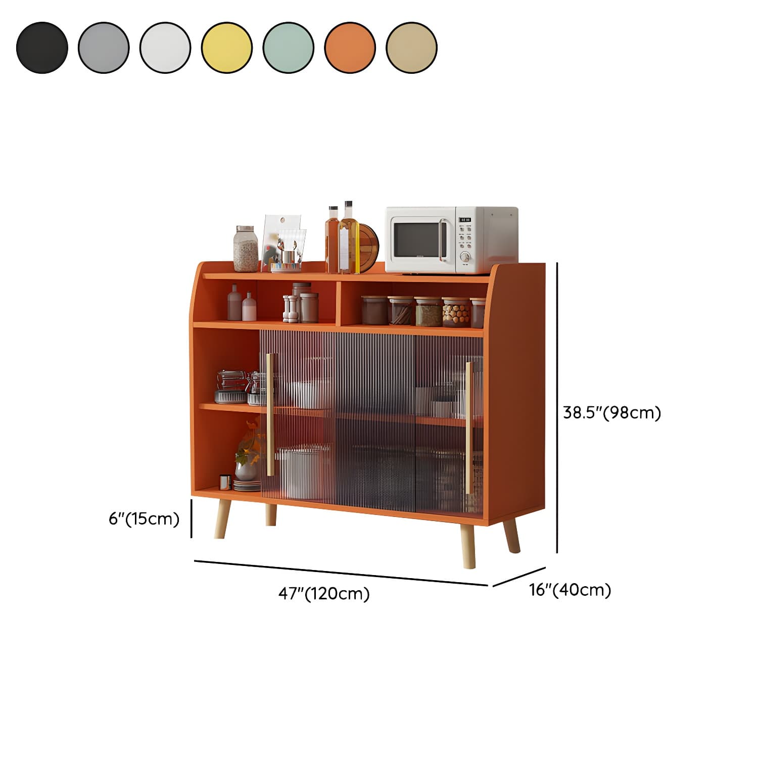 Scandinavian Wood Sideboard Credenza with Acrylic Doors and Cabinet Storage thumbnail 18