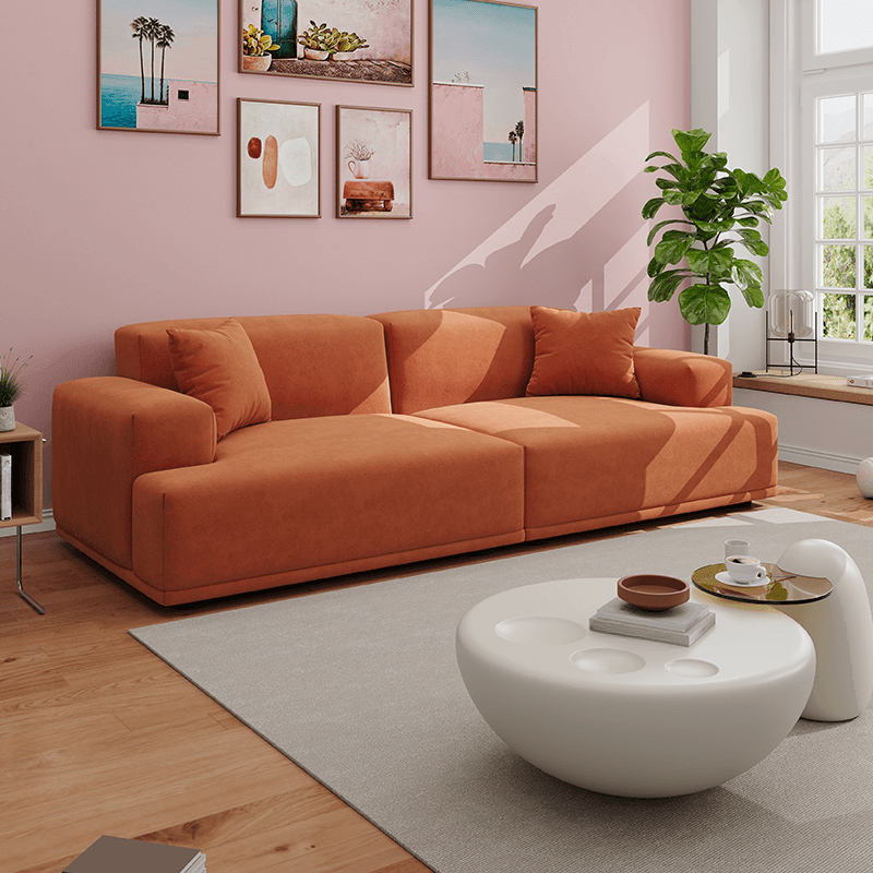 Modish Solid Color Stain Resistant Standard Sofa in Light Gray/Rose/Amber Color, 3-seater/4-seater/5 Person with 2 Pillows thumbnail 7