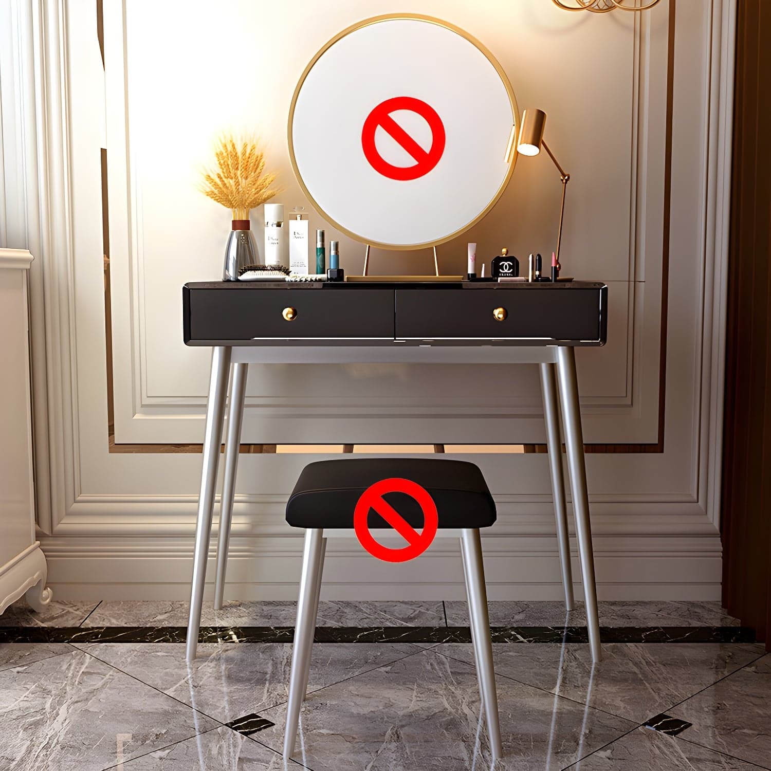 Glam 29.5" Height Wooden Makeup Vanity with Drawers and Mirror thumbnail 1