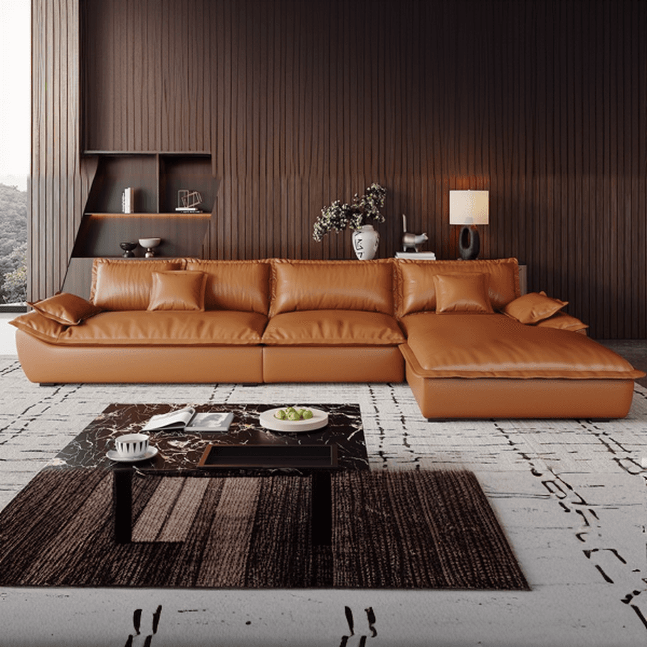 L-Shape Sofa Chaise with Dark/Cream/Cocoa Upholstery and Cotton Seat Fill thumbnail 6
