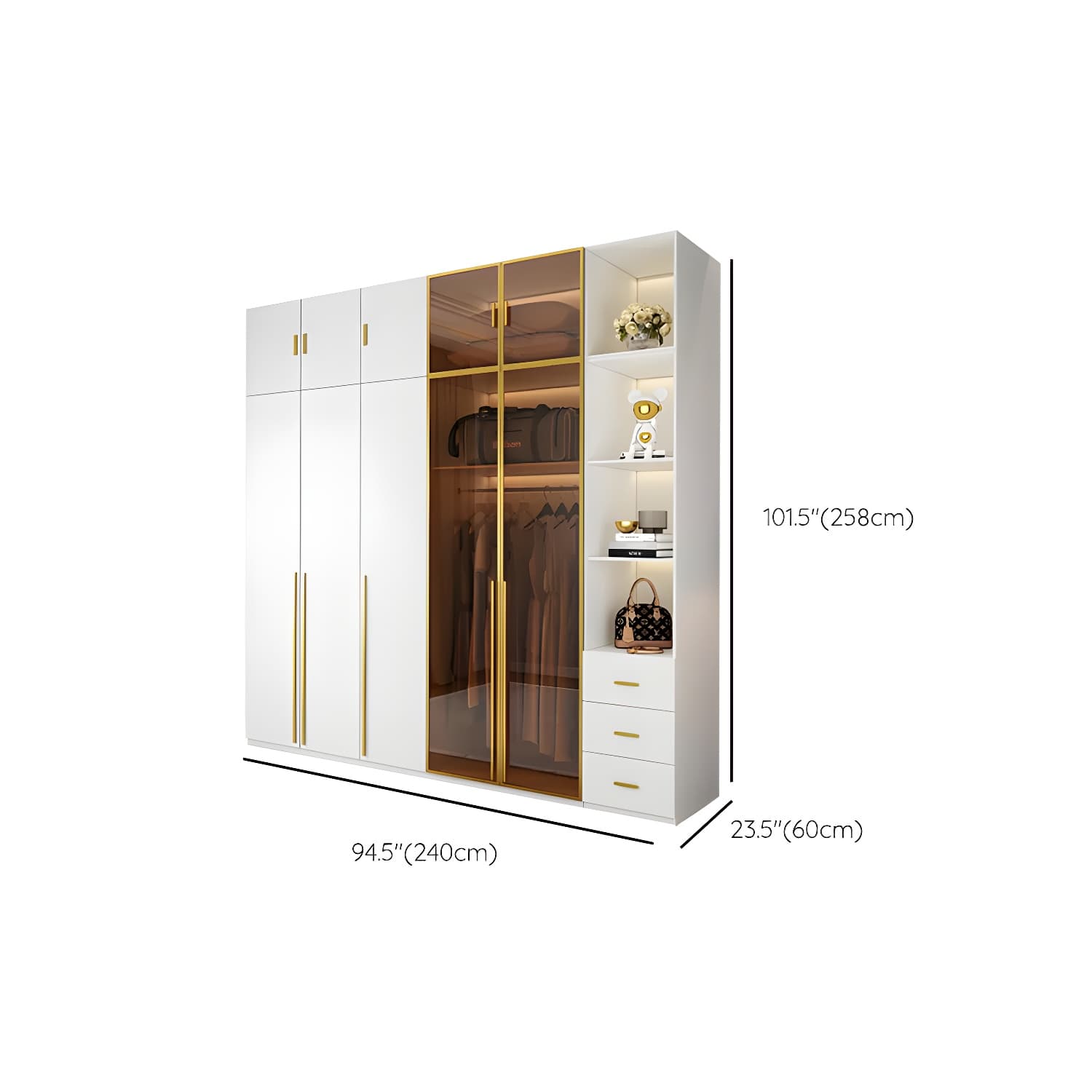 Modern White Wood Frame Wardrobe Armoire Freestanding Wardrobe with Soft Close Drawers thumbnail 29