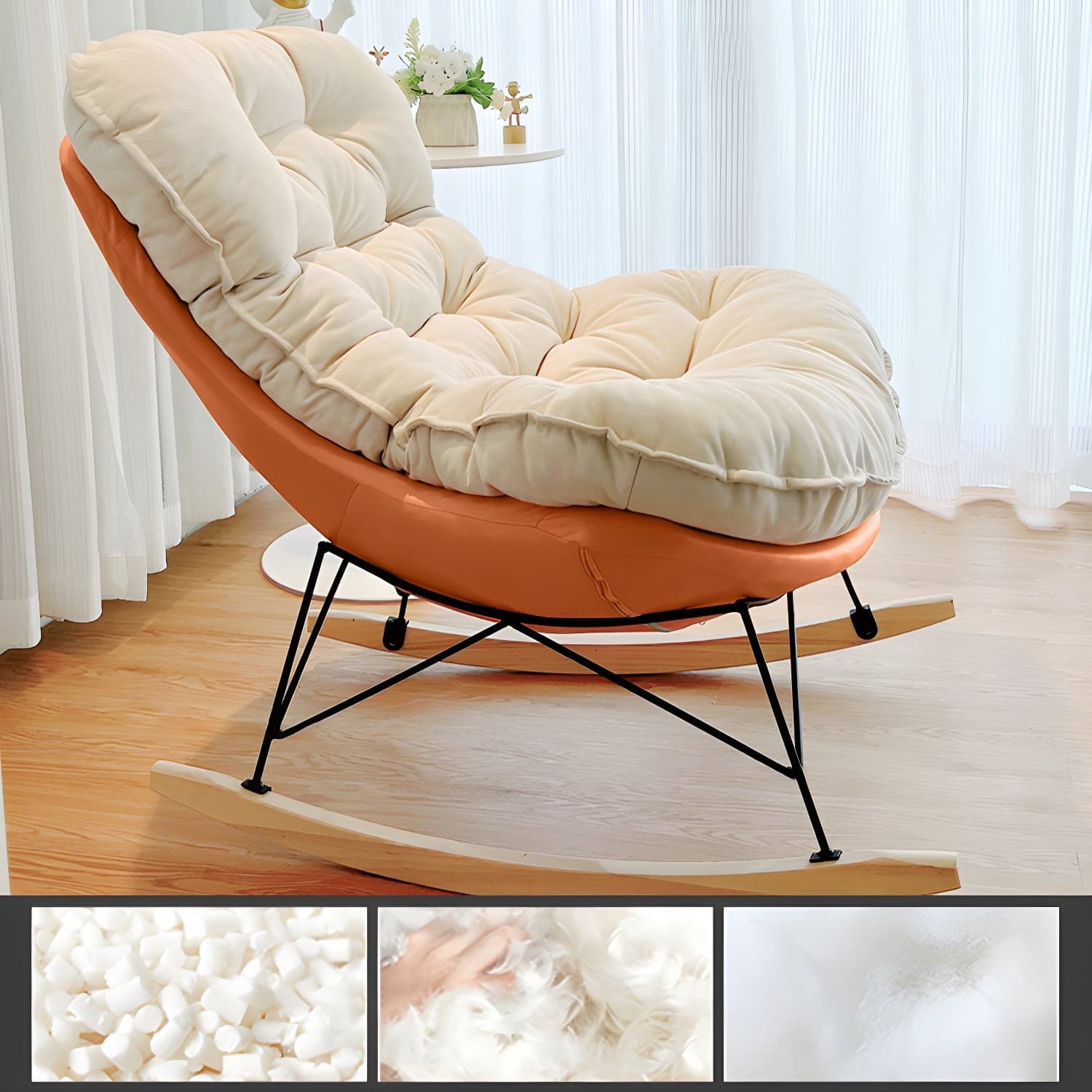 Modern Tufted Upholstered Rocking Chair with Natural Wood Legs thumbnail 7