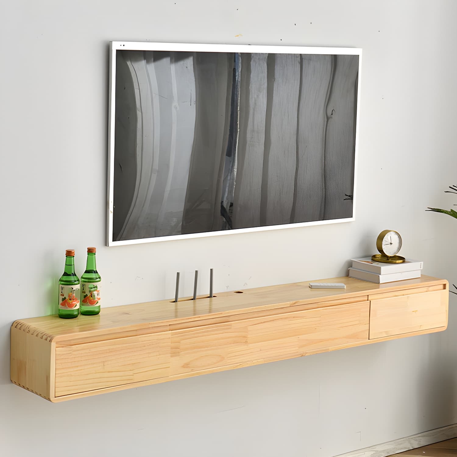 Wall-mounted TV Console Solid Wood TV Media Console with Drawers thumbnail 17