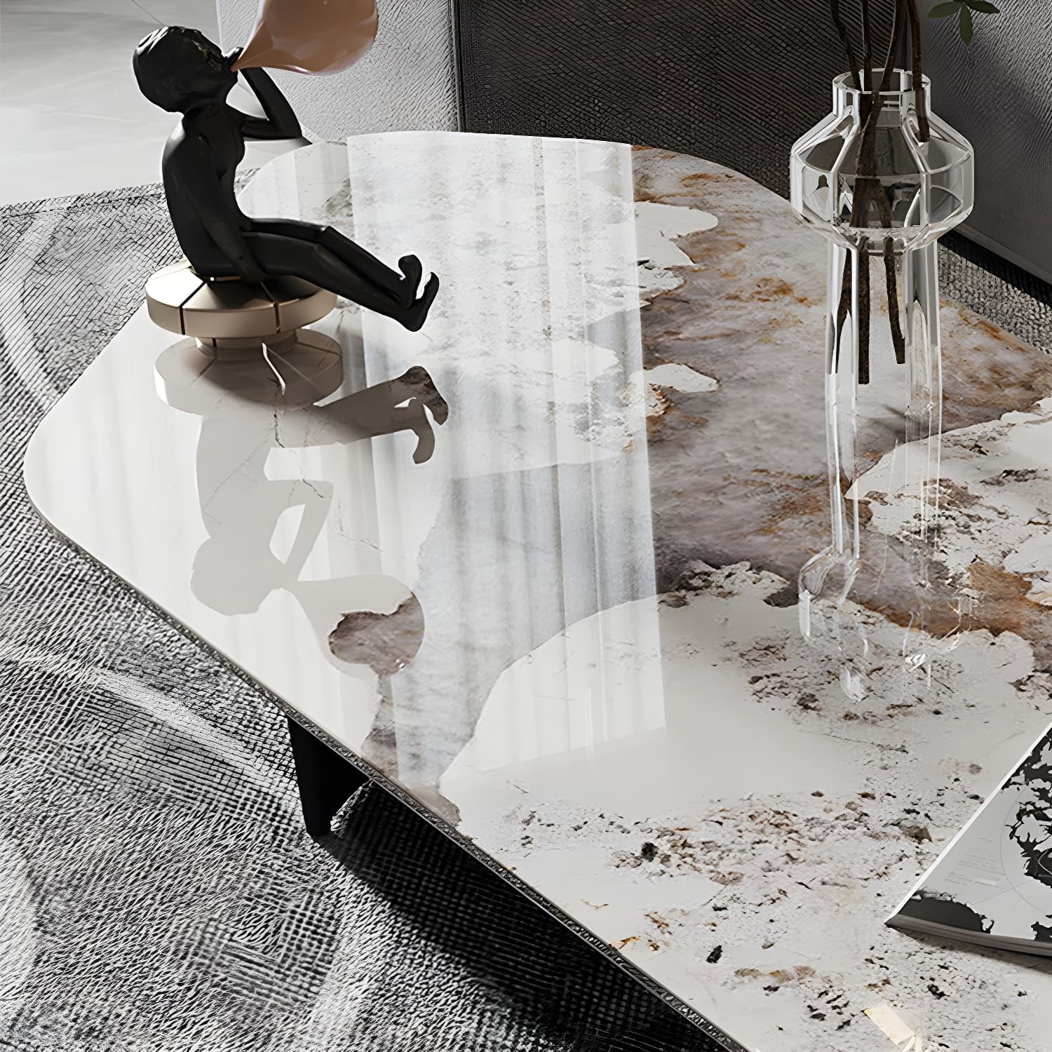 Glam Irregular Slate Top Cocktail Table Sled 15.7" H Coffee Table thumbnail 10