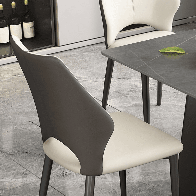 5-piece Square Slate Dining Table Set with Stump Base, Upholstered Back, Padded Chair for 4 People thumbnail 9