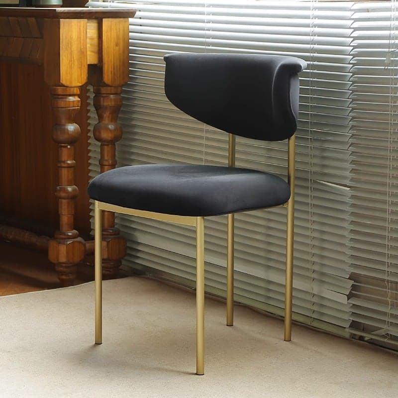 Scandinavian Side Chair with Uncovered Back, Upholstered, Ink/Gilded Metal Legs thumbnail 4