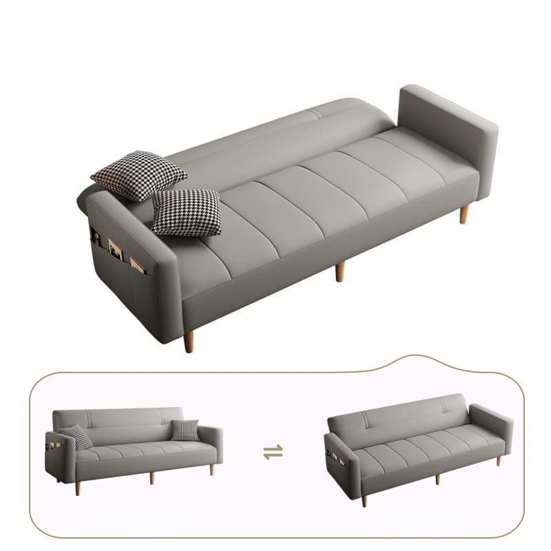 Trendy Solid Color Convertible Sofa in Light Gray/Butter Color/Coffee with Arm, 4-seater/Seats 3/2 People, Receptacle Storage, and 2 Pillows thumbnail 11