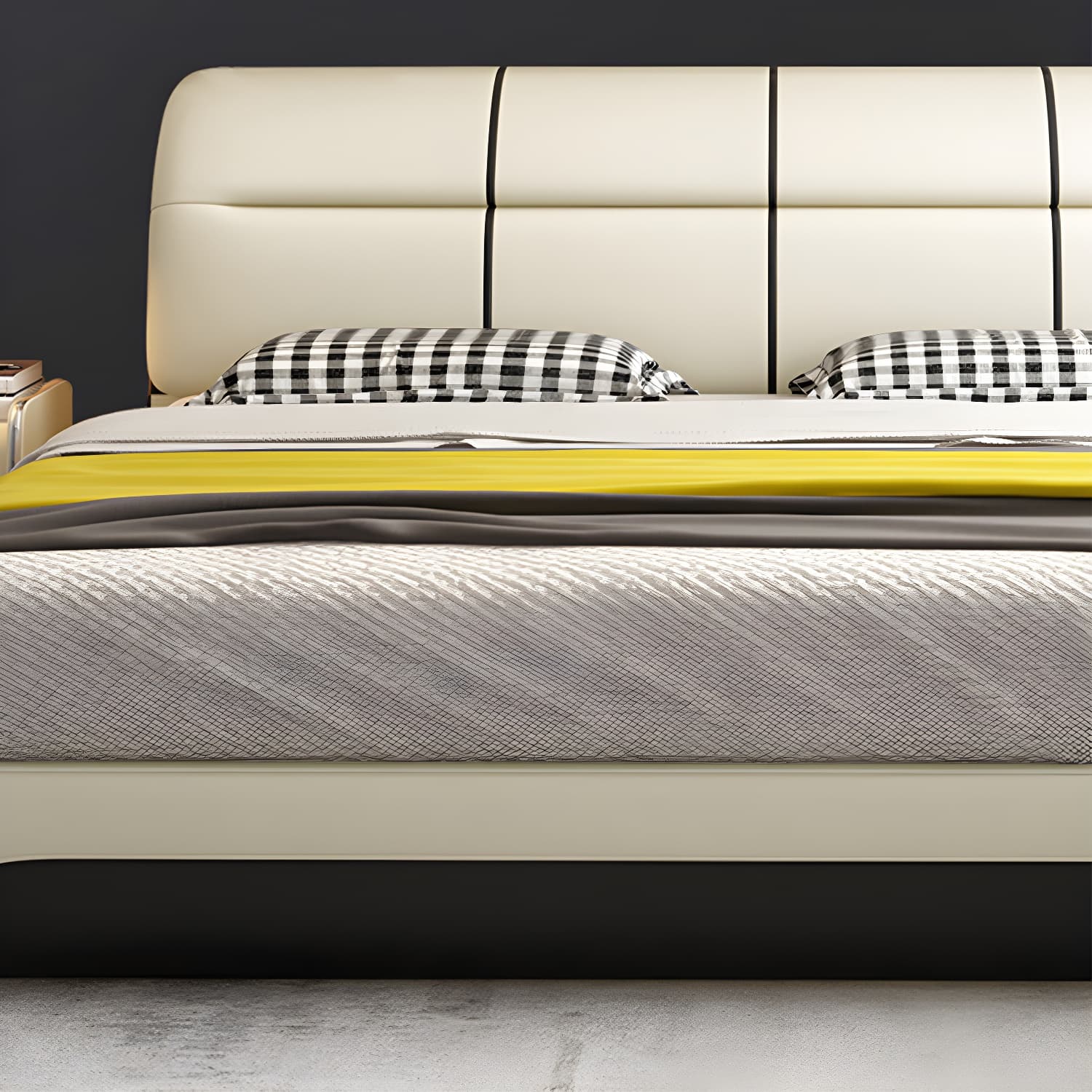 Glam Light Beige Bed Upholstered Wood Bed Frame with Headboard thumbnail 8