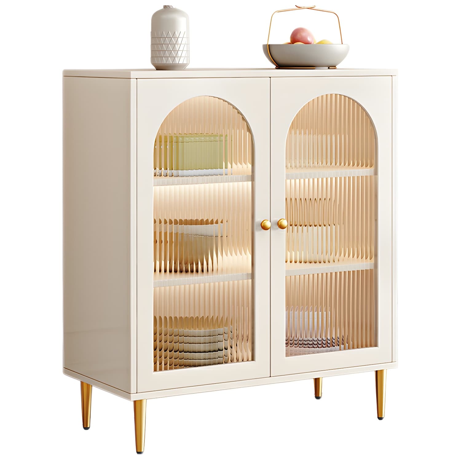 Glam White Wood Sideboard Credenza with Glass Doors and Adjustable Shelves thumbnail 10