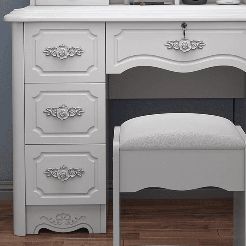 Simple Reclaimed Wood Vanity Set with White Chair, Drawers, and Push-Pull Mirror thumbnail 5