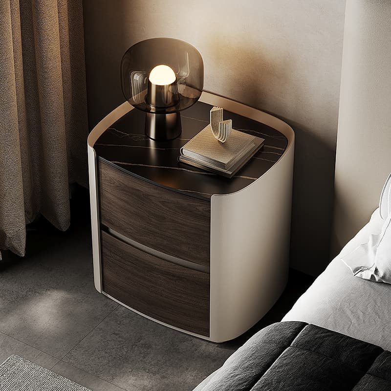 Contemporary Sintered Stone Countertop 2 Drawers Nightstand With Drawer Organization thumbnail 1