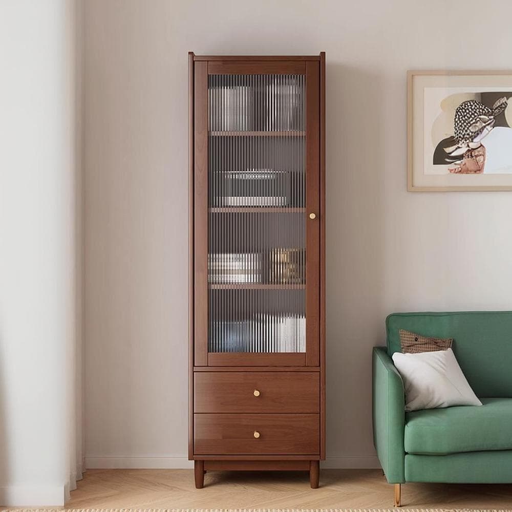 Scandinavian Solid Wood Accent Cabinet with Glass Door, 1 Cabinet and 2 Drawers for Living Room thumbnail 5