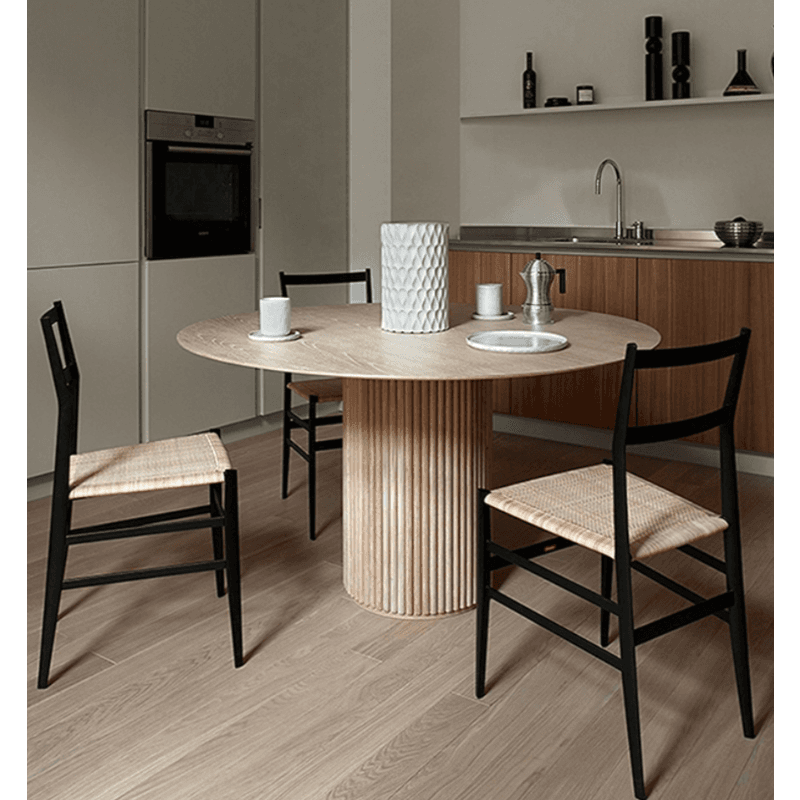 Fixed Rounded Dining Table for 4/2 People/Seats 6 with Ribbed Leg and a Slate/Wooden Tabletop in Natural/Chalk in a Nordic Style thumbnail 5
