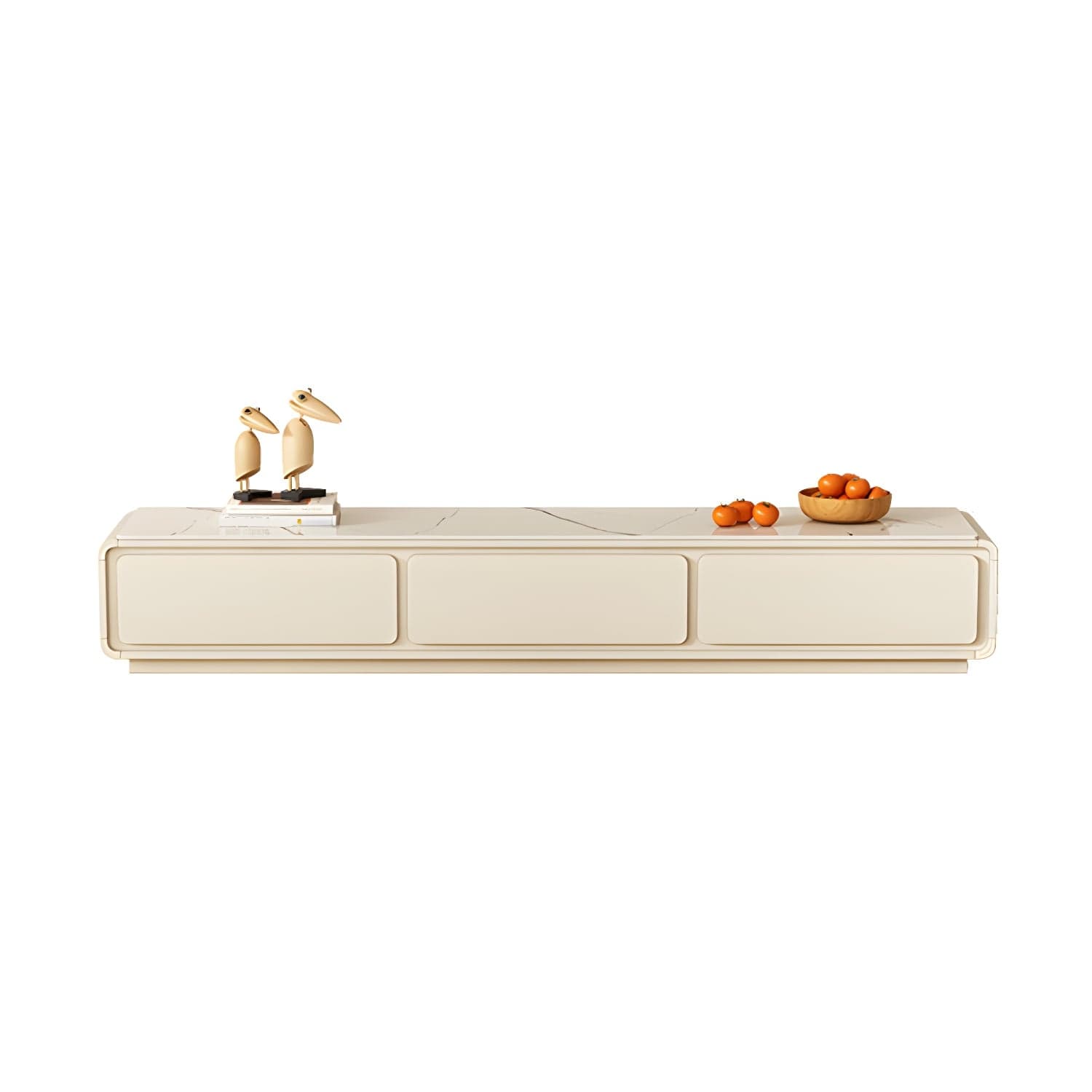 Beige Modern TV Stand with Soft Close Drawers - Cable Management - No Assembly Required thumbnail 6