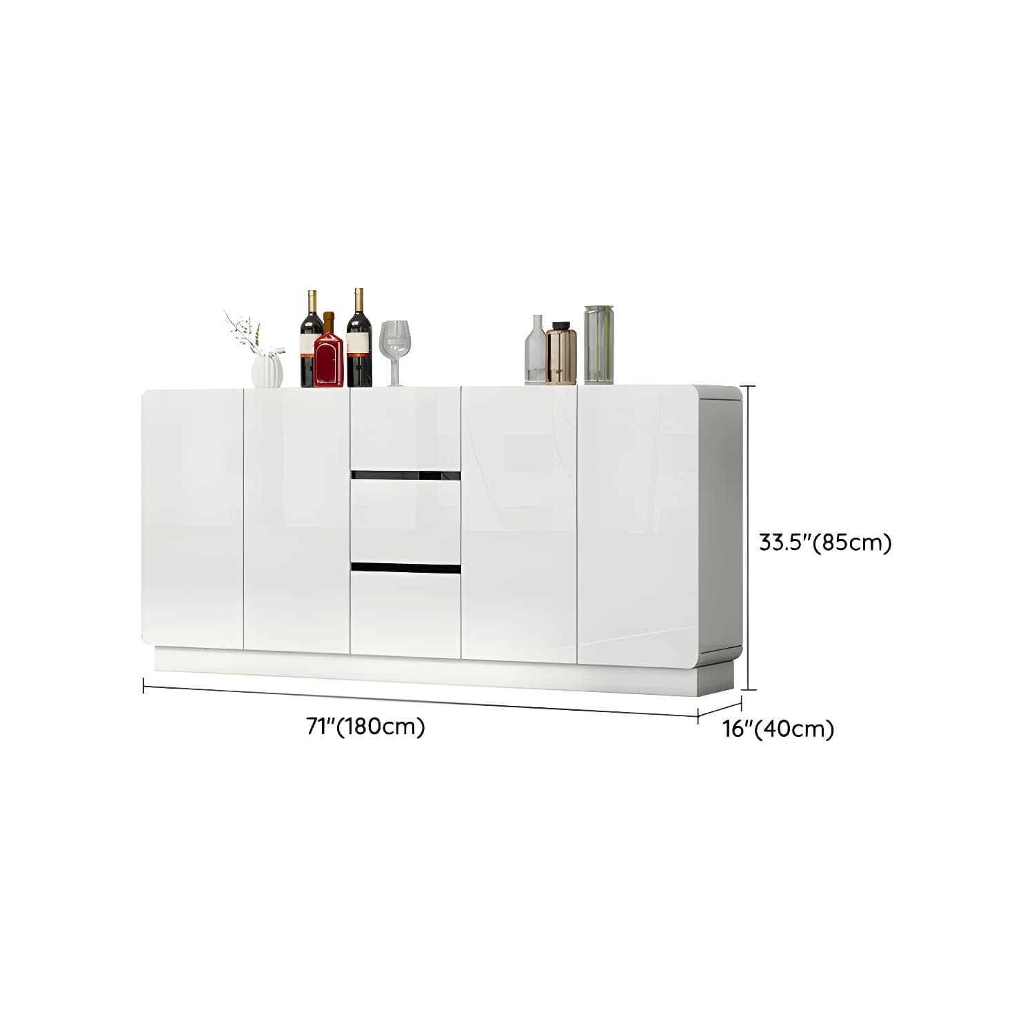 White Modern Sideboard Credenza with Adjustable Shelving and 3 Drawers thumbnail 16