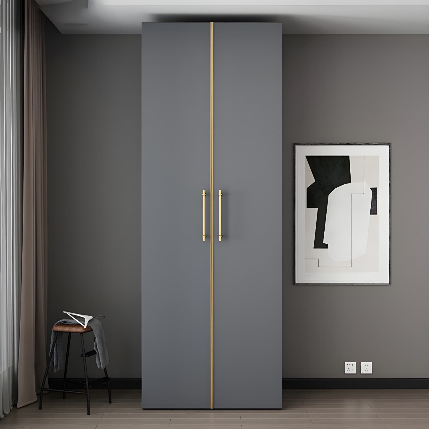 Modern Wardrobe Closet Grey Engineered Wood Wardrobe Cabinet thumbnail 9