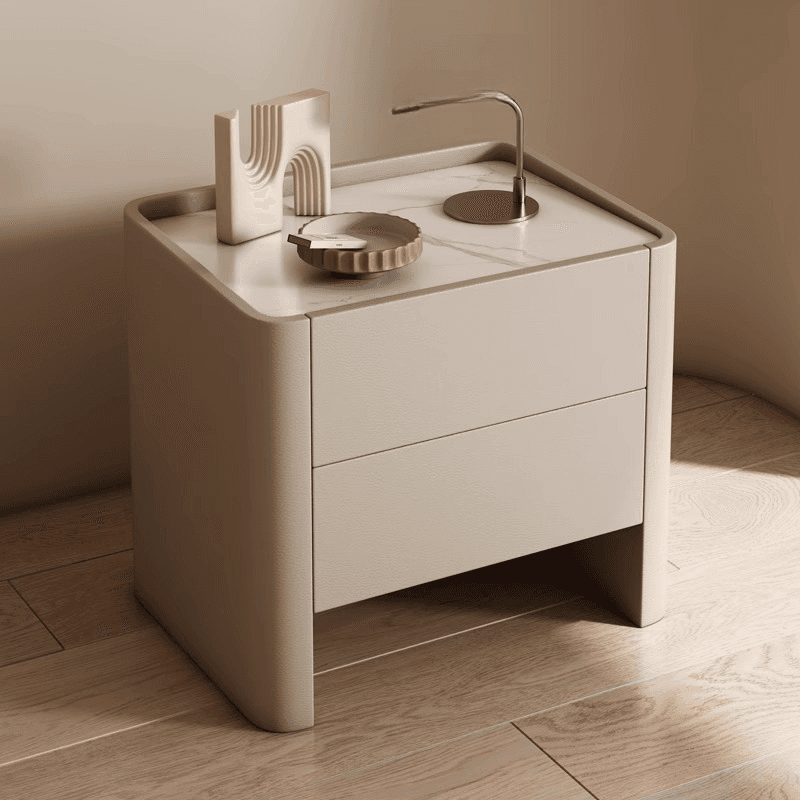 Stylish Drawer Storage Nightstand with 2 Drawers, Stone Countertop, and Leg thumbnail 5