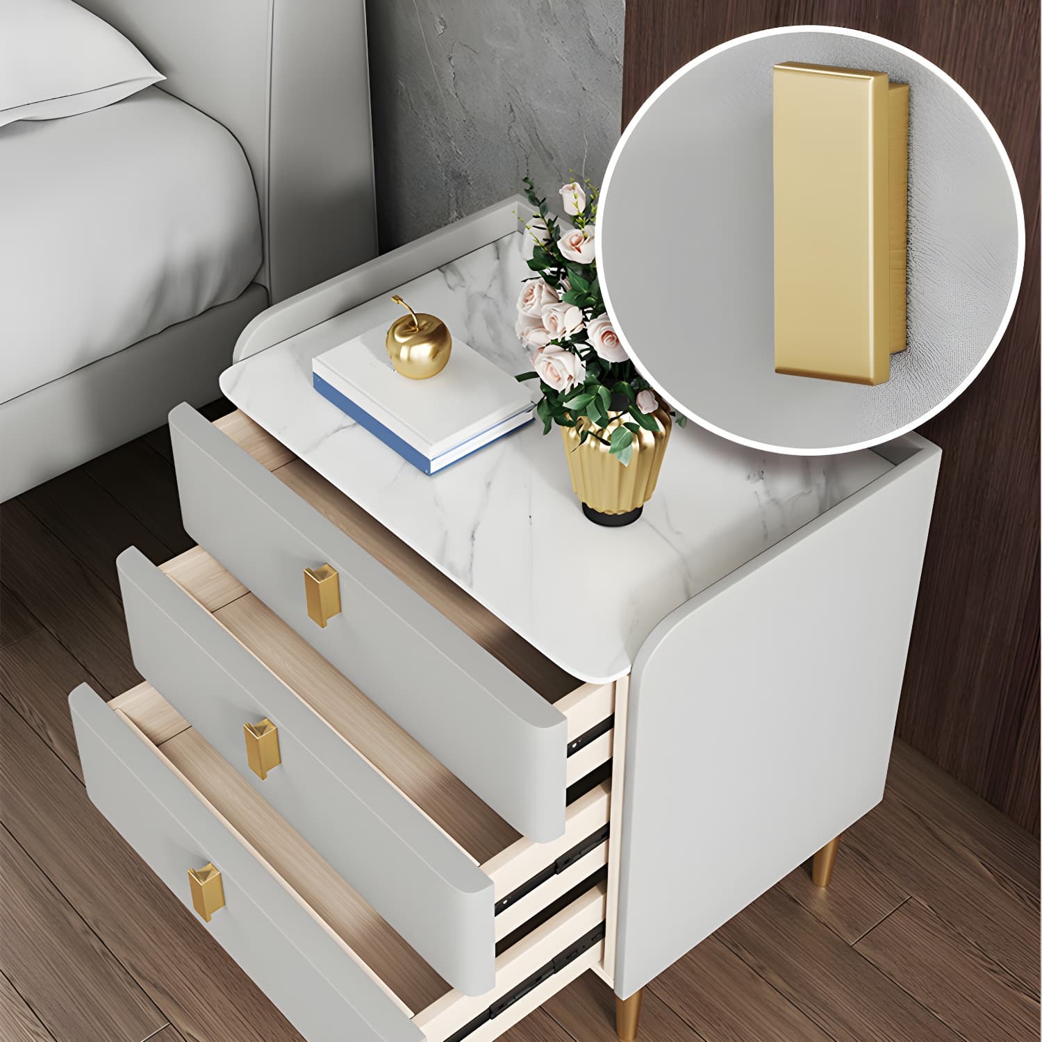 Contemporary Drawer Storage Bed Nightstand Wooden Night Table for Bedroom thumbnail 15