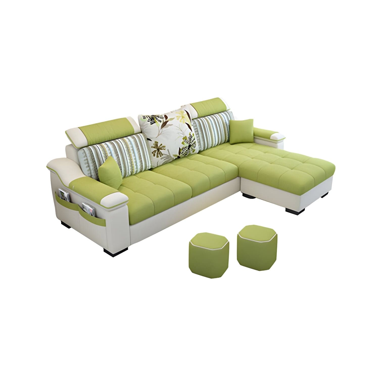 Modern Reversible Straight Sectional Sofa with Ottoman in Linen Upholstery, Sloped Arms thumbnail 6