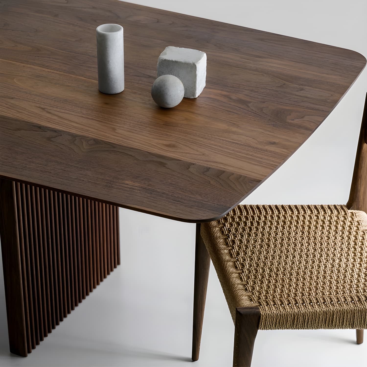 Matte Finish Dining Table with Double Pedestal Pine Wood Dinette Table for Kitchen thumbnail 5