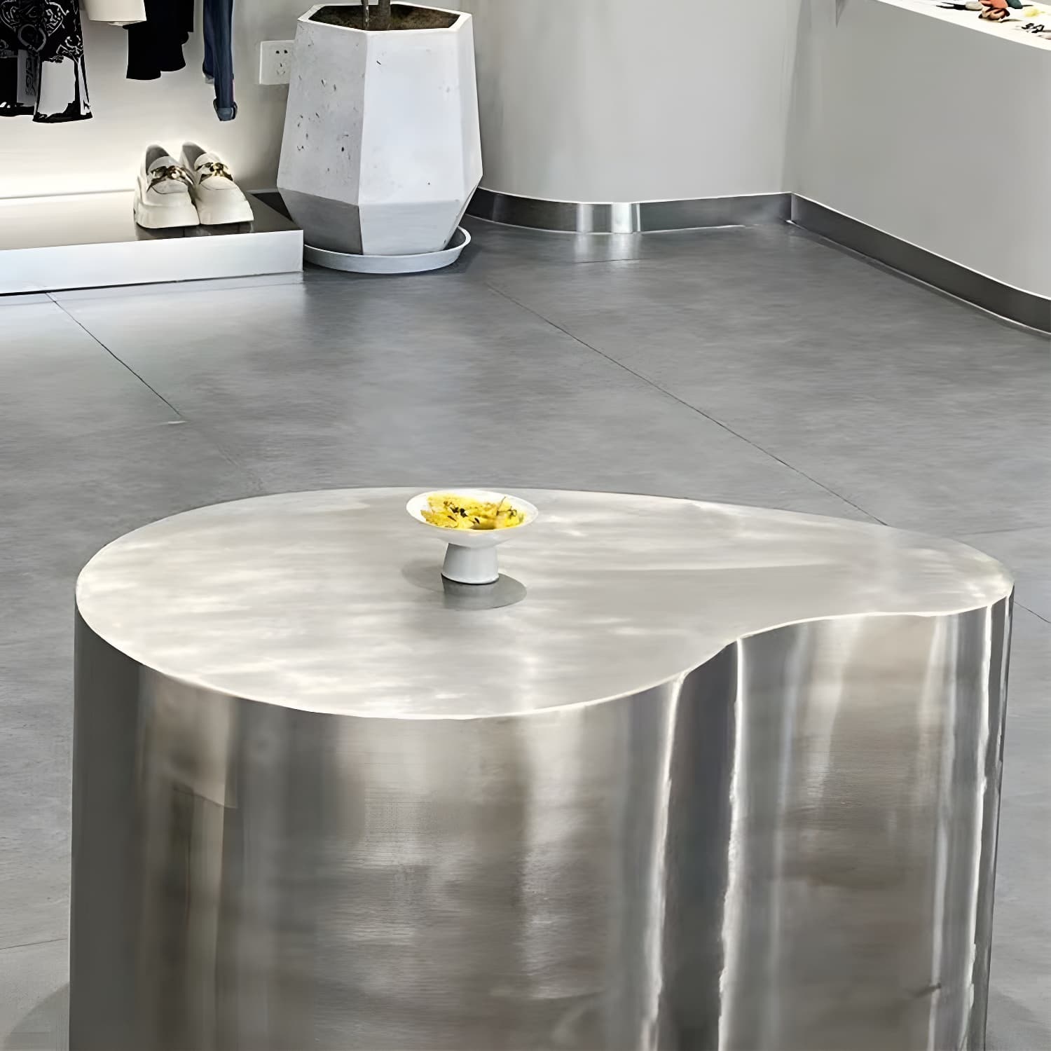 Silver Modern Coffee Table with Free Form Metal Top and Abstract Stainless Steel Base thumbnail 9