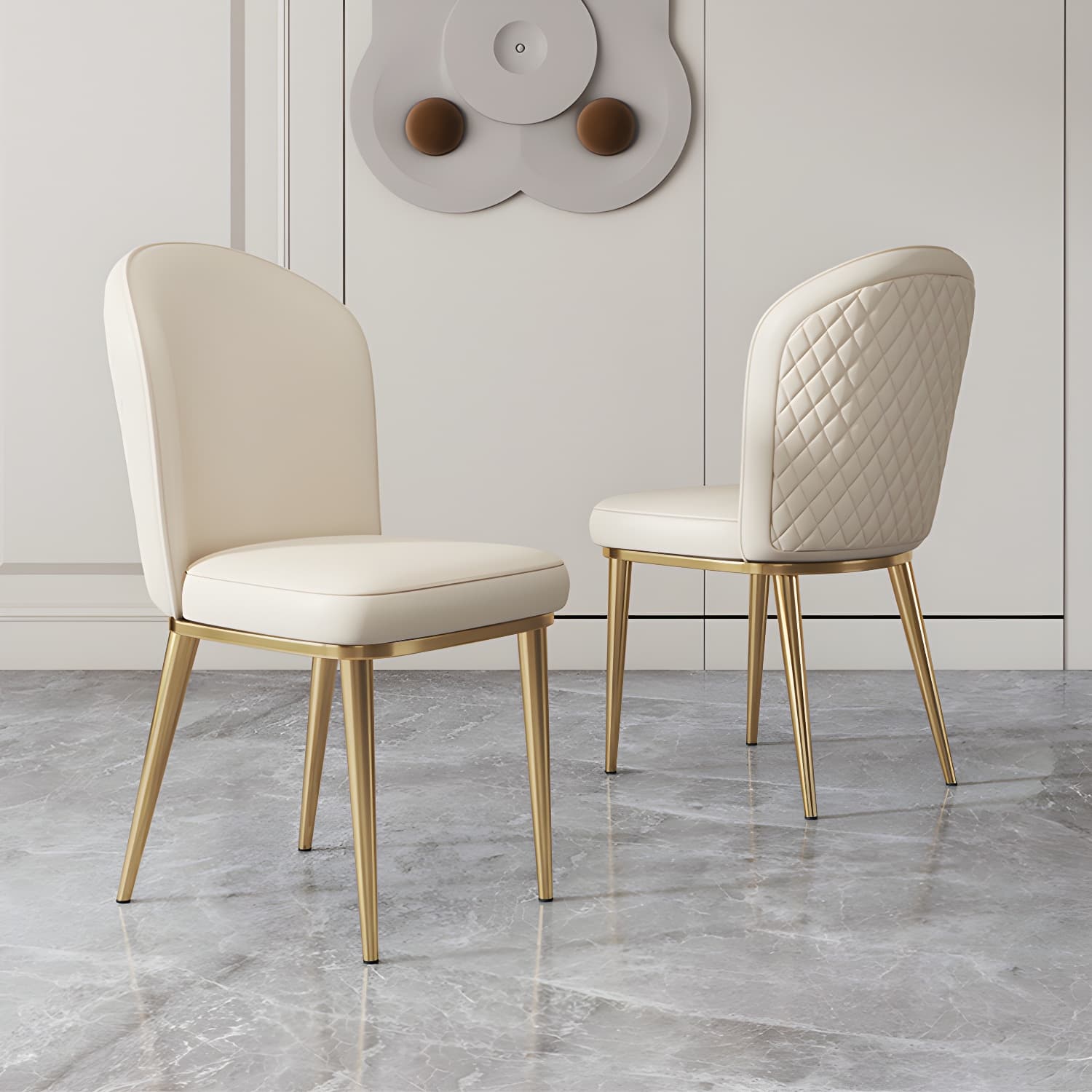 Glam Style Side Chair Leather Gold Frame Dining Chair for Home thumbnail 16