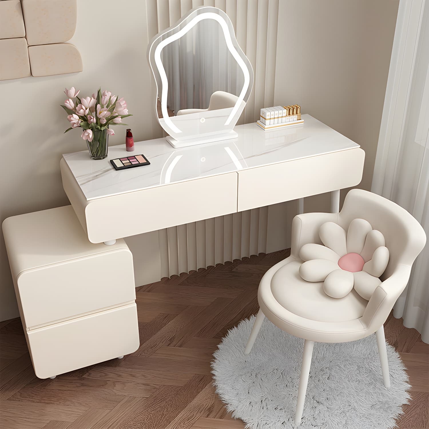 Modern Slate and Wooden Vanity Dressing Table Set with 4 Drawers thumbnail 4