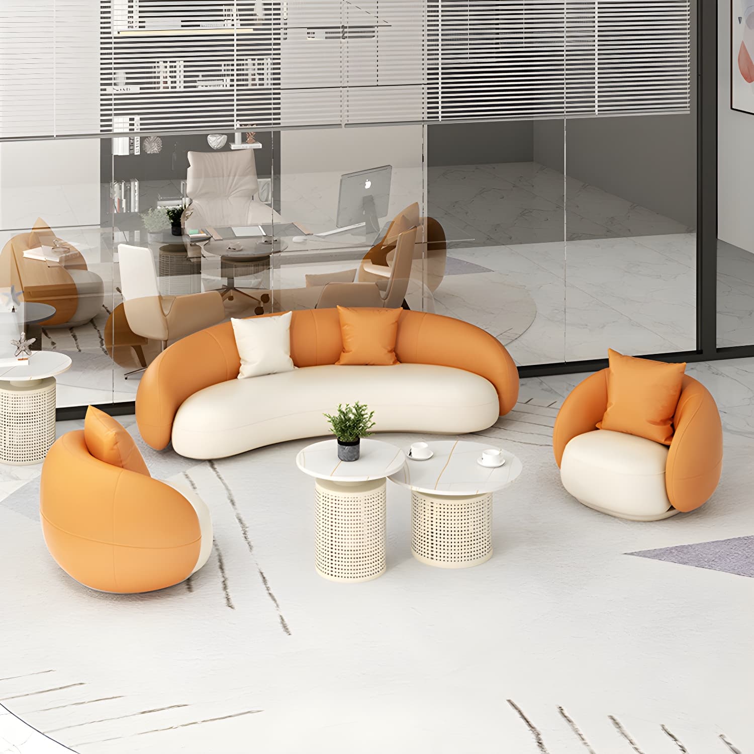 Beige Scandinavian Curved Sofa Tight Back Couch with Tuxedo Arm thumbnail 13