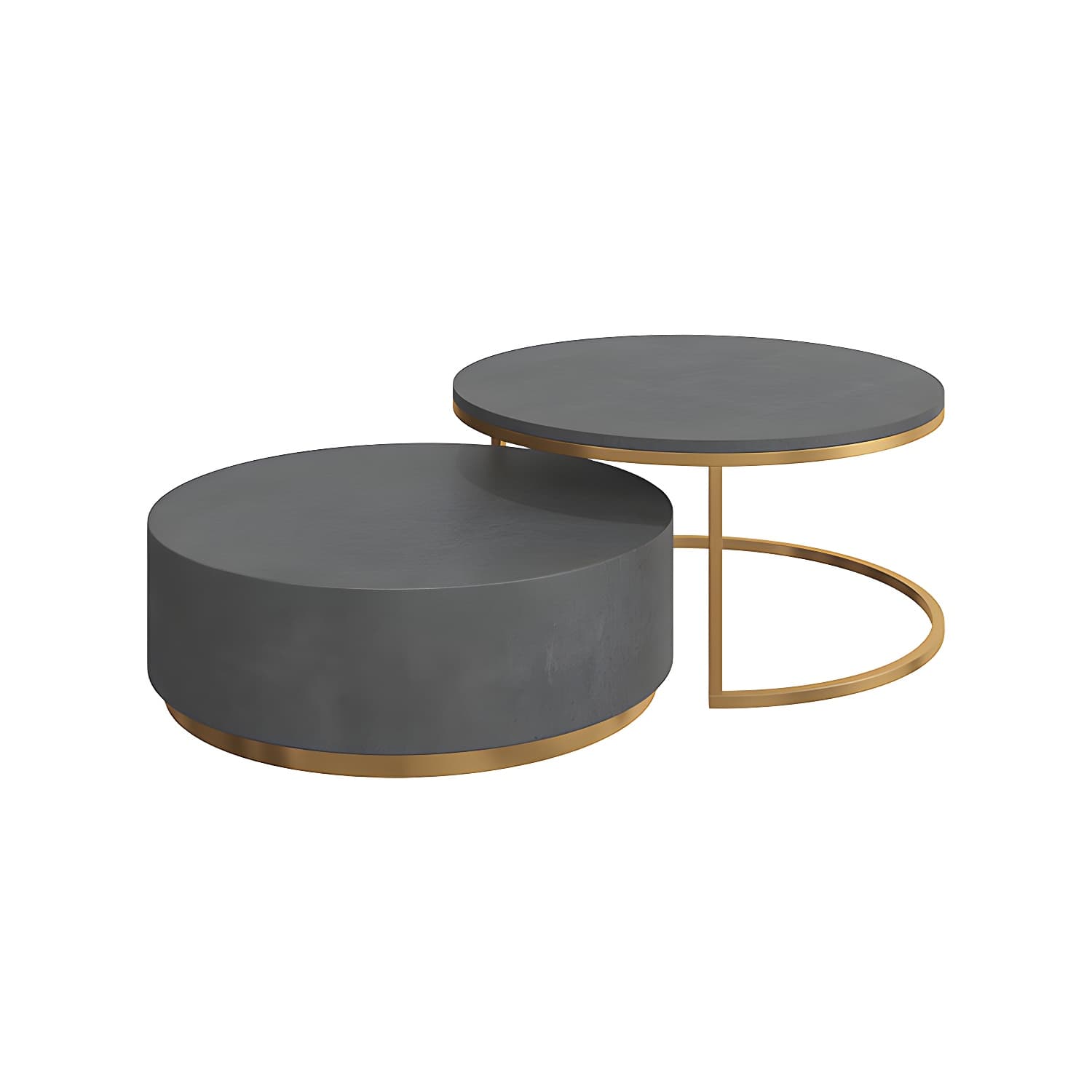 Drum Base Design Black/grey Faux Concrete Top Metal Base Round Coffee Table thumbnail 12