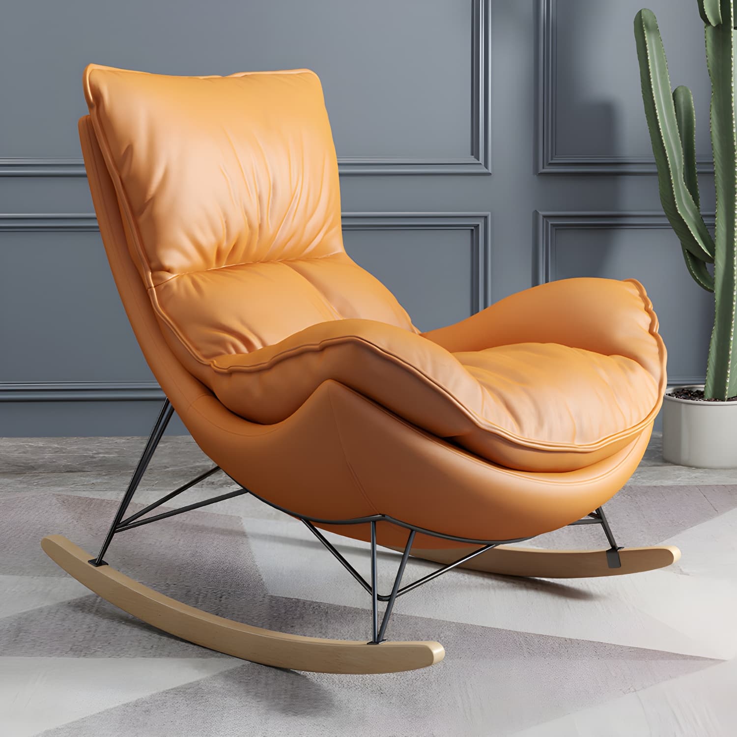 Ergonomic with Ottoman Rocker Chair with Padded Seat Rocking Chair Spindle thumbnail 7