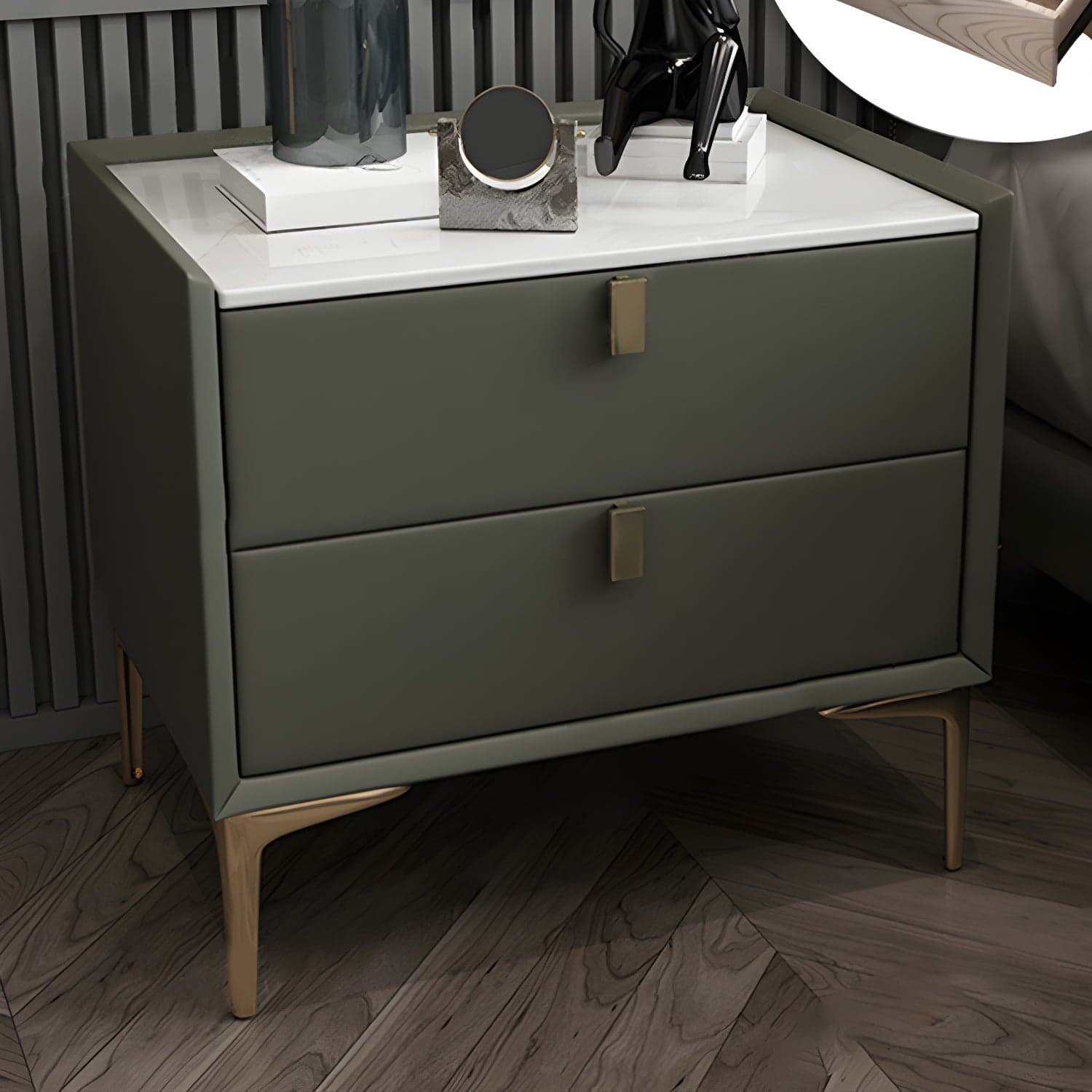 2 Drawer Solid Wood Modern Night Table Drawer Storage Bed Nightstand