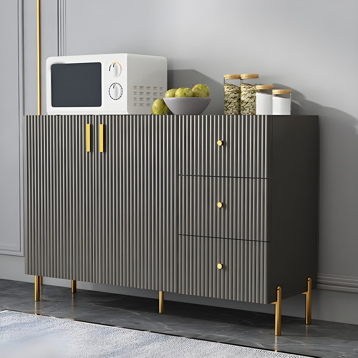 Living Room Glam Faux Wood Sideboard with Shelves and 3 Drawers thumbnail 16