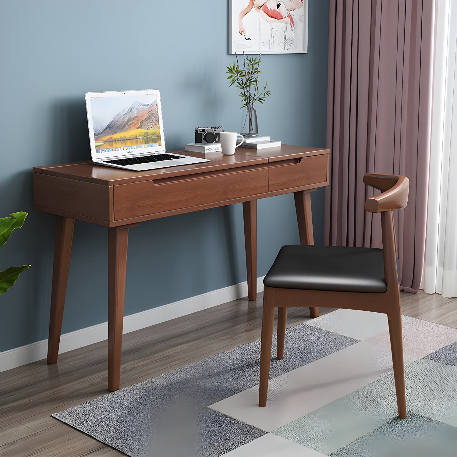 Scandinavian Solid Wood Vanity Makeup Table Set 1 Drawer Flip-Top Dressing Table thumbnail 6