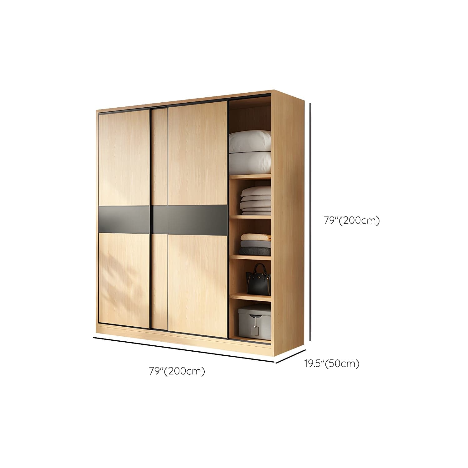 Light Wood Wardrobe Armoire with Sliding Doors, Clothing Rod, and Soft-Close Drawers - image 16