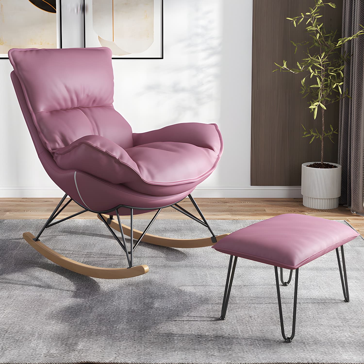 Contemporary Rocking Chair Faux Leather Waterproof Glider Chair with Removable Cushions thumbnail 8