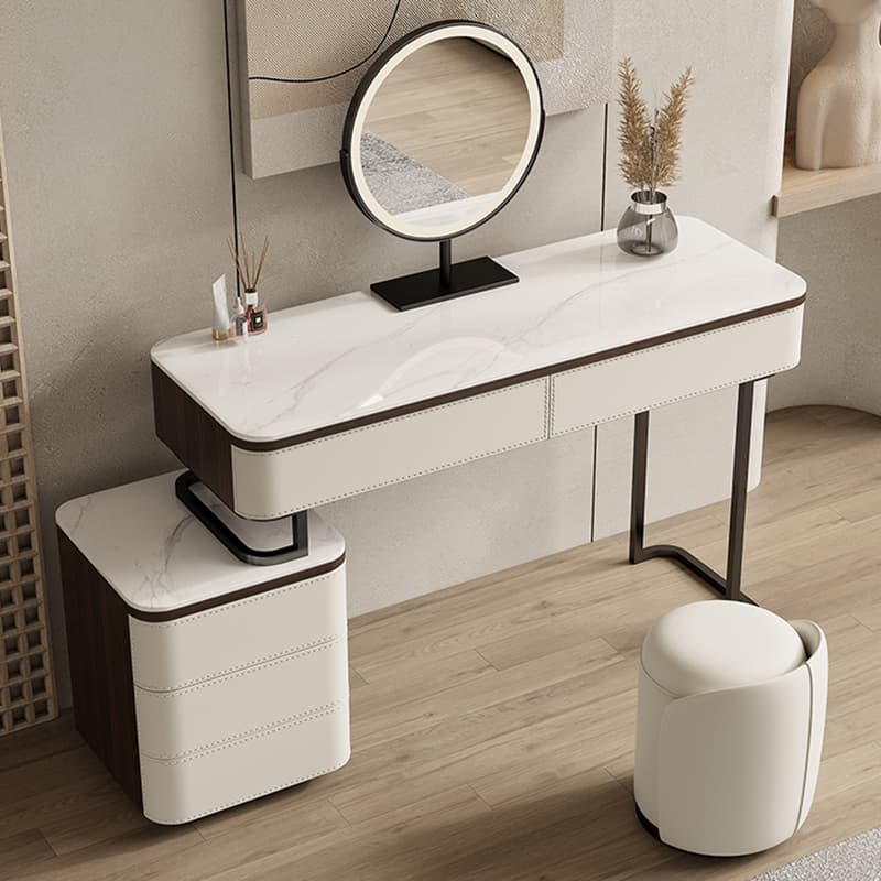 Modern Wood Vanity with Stone Top & 5 Drawers & Jewelry Storage & Assembly Required thumbnail 4